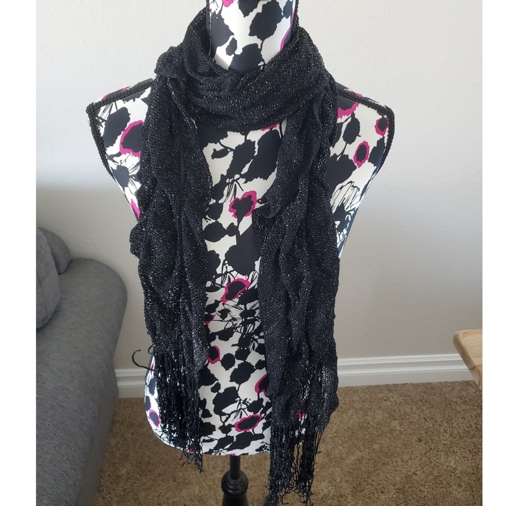 Black Shimmer Fringed Scarf
